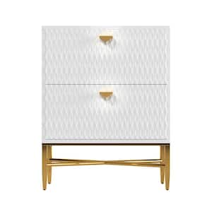 Modern White 2 Drawer Wood Nightstand