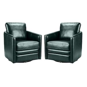 Rosario Green Vegan Leather Swivel Accent Chair with Cushion (Set of 2)