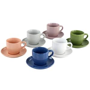 12-Piece 3 oz. Assorted Colors Stoneware Espresso Cup and Saucer Set