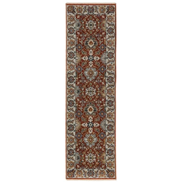 AVERLEY HOME Ambrose Red/Ivory 2 ft. x 8 ft. Oriental Floral Medallion Polyester Fringe Edge Indoor Runner Area Rug