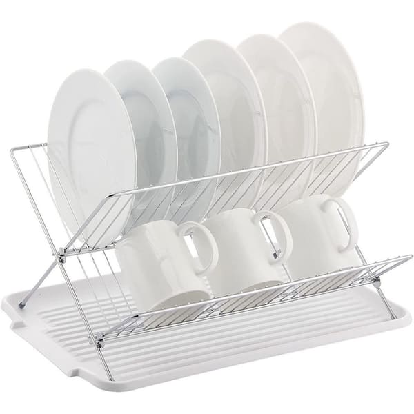 J&V TEXTILES 17 in. x White Shaped Stainless Steel 2-Tier Dish