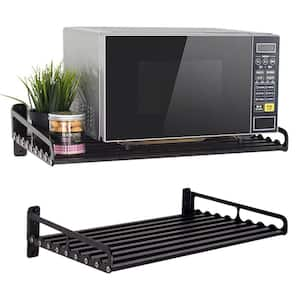 23.58-in. W x 15.52-in. D x 3-in. H in Black Assembled Wall Microwave Shelf, Microwave Oven Rack, Pot Pan Rack