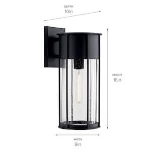 Camillo 18 in. 1-Light Textured Black Outdoor Hardwired Wall Lantern Sconce with No Bulbs Included (1-Pack)