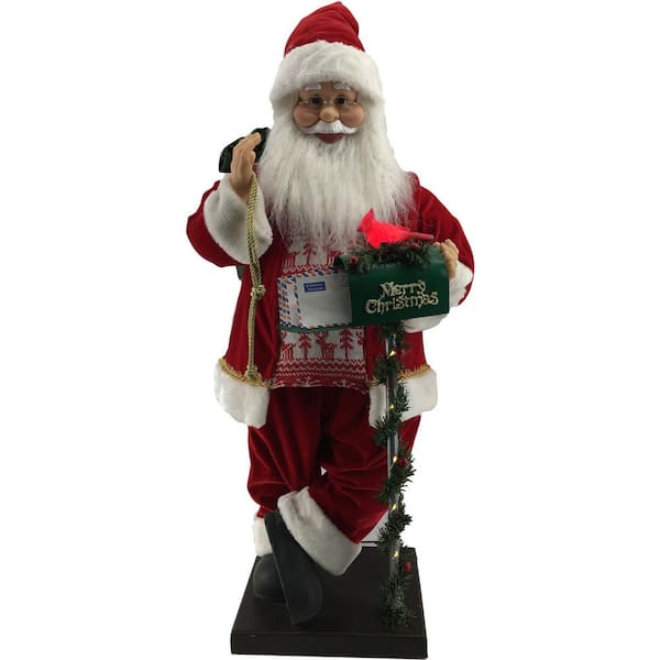 Fraser Hill Farm 36 in. Christmas Santa Claus Figurine with LED Bird, Mailbox and Toy Sack