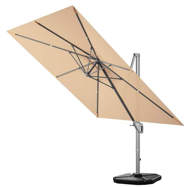 Gymax 10 ft. x 10 ft. Patio Offset Cantilever Umbrella Aluminum 360-Degree Tilt Weight Base Beige