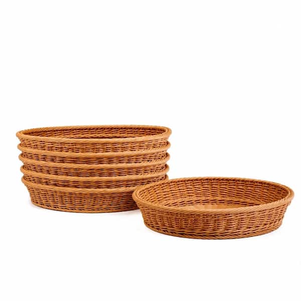 6-Pack Round Woven Polypropylene Bread and Serving Baskets, 15.8 in. Diameter x 3 in. H, Rattan Look