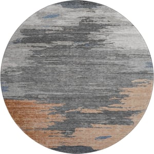 Mayfield Premium Machine Washable Abstract AMF2010 Paprika 8 ft. x 8 ft. Round Rug