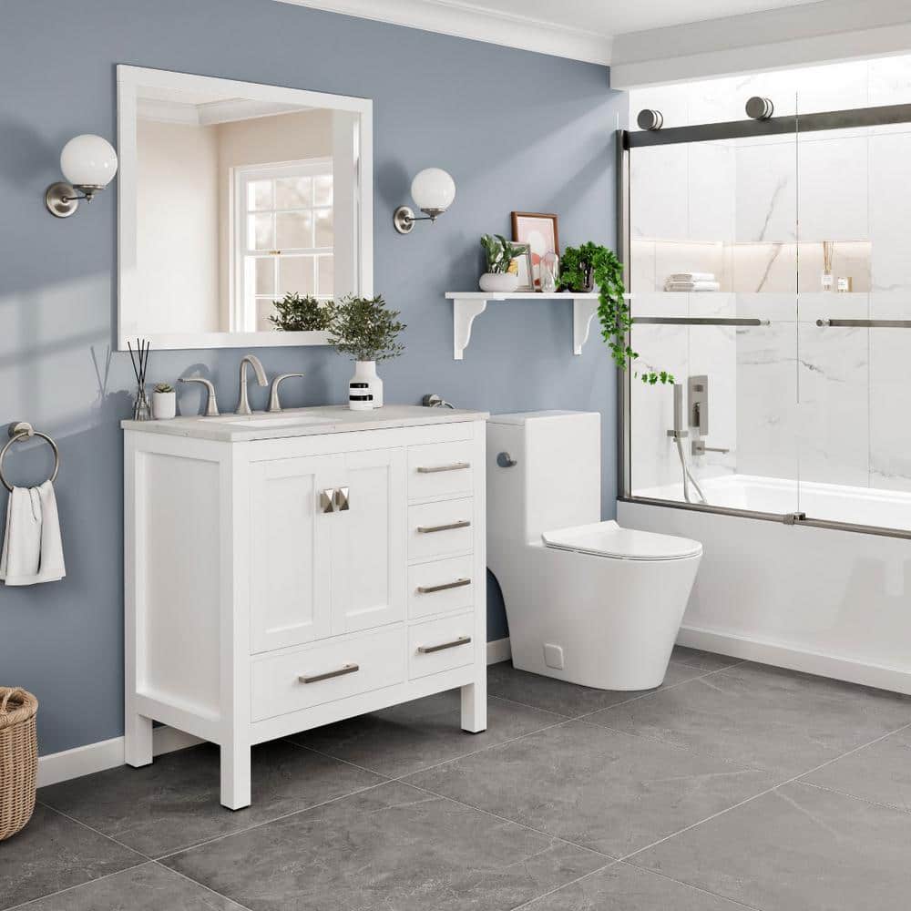 Aberdeen 36" White Solid Wood Bathroom Vanity with Quartz Top