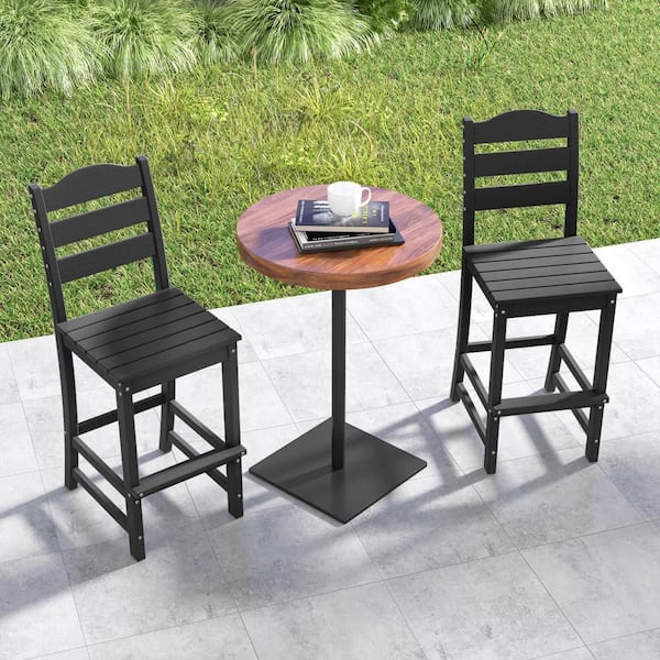 HDPE Outdoor Bar Stool Patio Tall Chair Backrest Footrest All Weather Black (1-Pack)