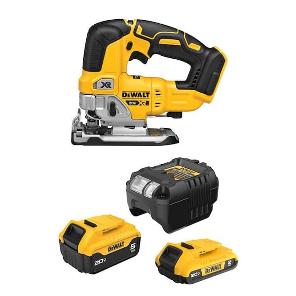20-Volt MAX XR Lithium-Ion Cordless Brushless Jigsaw with 20-Volt MAX 5.0 Ah and 2.0 Ah Battery Packs and Charger