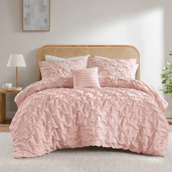 Bailey 3-Piece Pink Polyester Twin/Twin XL Diamond Pucker Woven Comforter Set