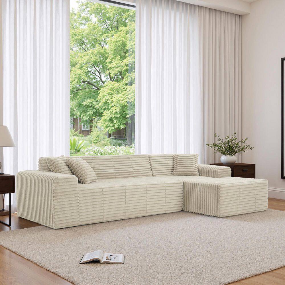 120.07 in. W Square Arm 2-piece Faux Rabbit Fur Fabric L-Shaped Right Facing Modular Sectional Sofa in Light Camel price history on PriceWatchPro