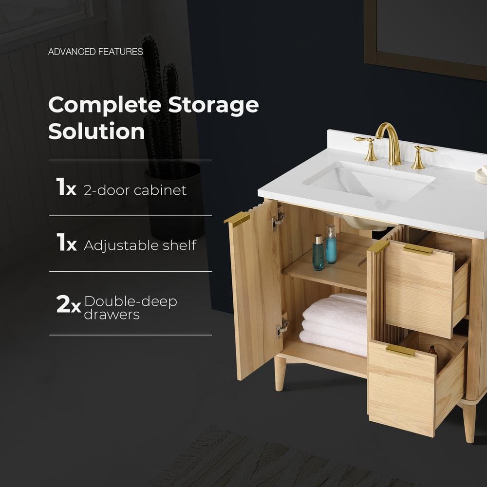 Ronson 36" Rustic Ash Single Sink Scandinavian Bathroom Vanity