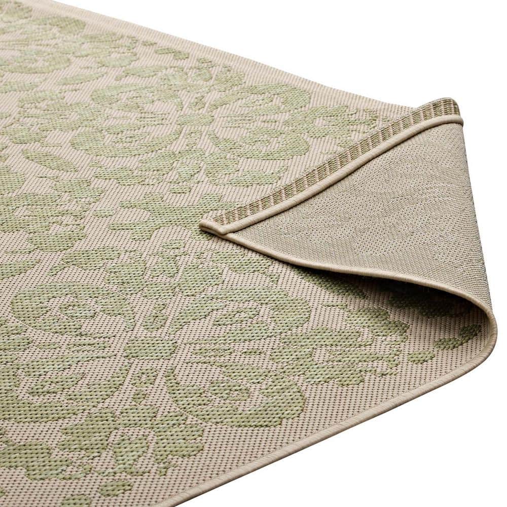 Ariana Light Green and Beige Floral Synthetic Area Rug