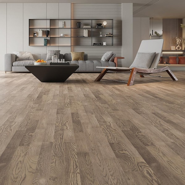Silver Grey Oak 3/8 in. T x 3 in. W Tongue and Groove Wire Brushed Engineered Hardwood Flooring (35.34 sq.ft./case)
