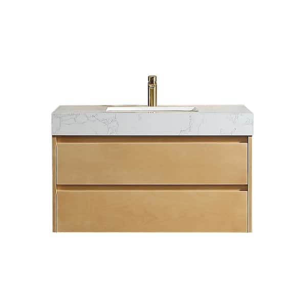 Xspracer Moray 36 in. W x 21 in. D x 21 in. H Floating Single Sink Bath Vanity in Maple with White Engineer Marble Countertop