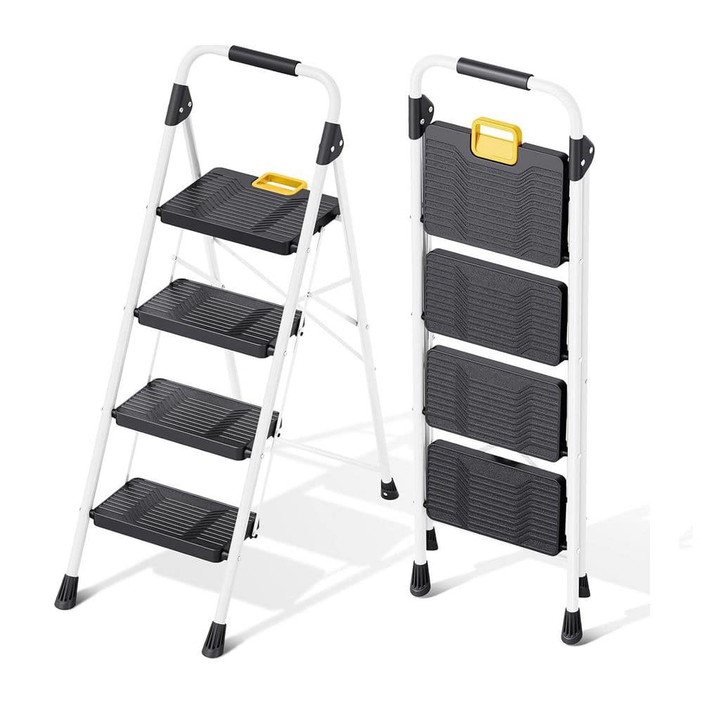 4-Step Folding Ladder 800 lbs. Capacity Safety Lock Non-Skid Wide Pedals Handrail Lightweight Household White price history on PriceWatchPro