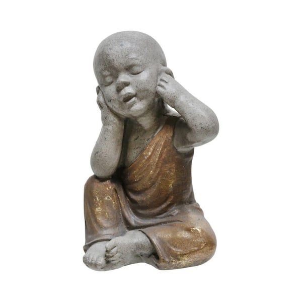 Benjara Gray and Antique Gold Baby Monk Figurine with Polyresin Body