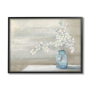 Classic Dogwood White Blue Jar Country Flowers By Julia Purinton Framed Print Nature Texturized Art 24 in. x 30 in.