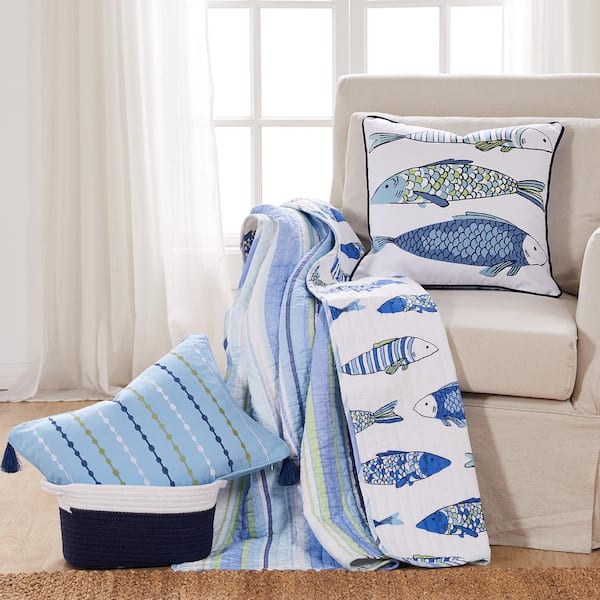 LEVTEX HOME Catalina Blue Coastal Stripe Quilted Cotton Throw