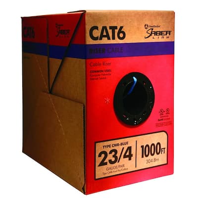 1,000 ft. 23/4 Solid CU CAT6 CMR (Riser) Data Cable in Blue