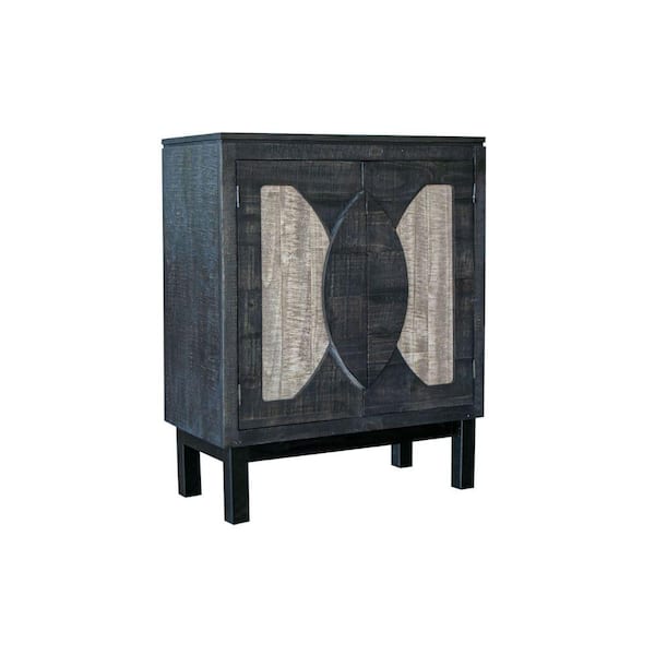 Benjara Black and Brown Wood Top 31.5 in. Sideboard with Fixed Shelf