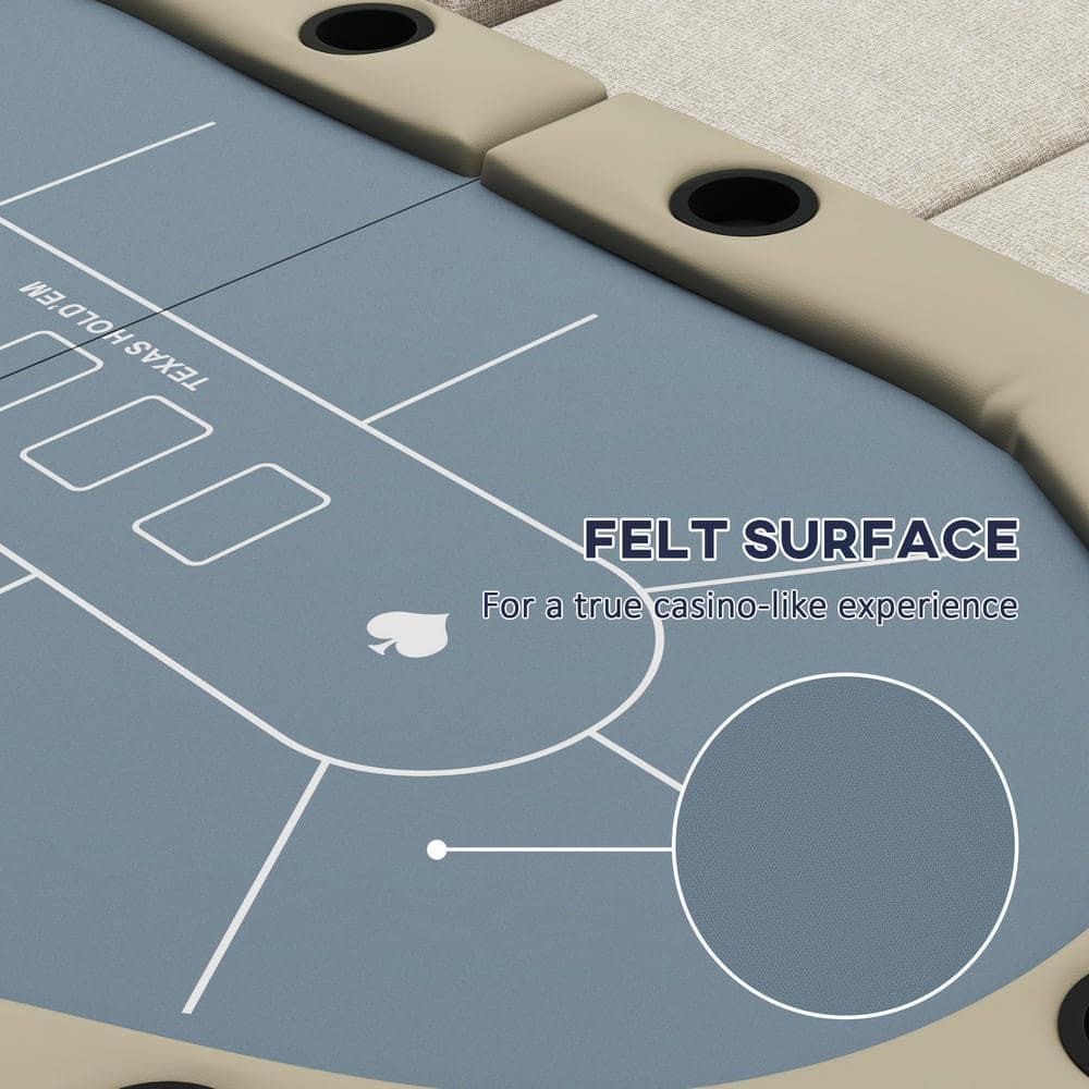 Foldable Blue Felt Blackjack Poker Table with Cup Holders