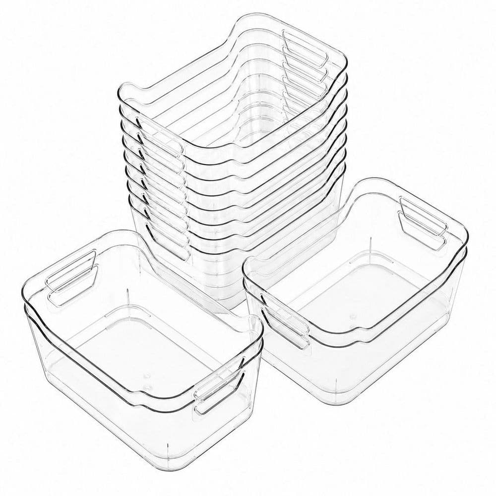 12 Pack Clear Acrylic Pantry Storage Bins with Handles, Stackable Multifunctional Organizer for Kitchen Bathroom Cabinet