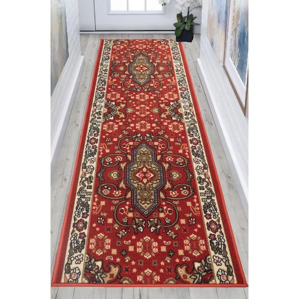 Custom Size Runner Rug Isfahan Red 31 in. W x 192 in. L Stair Runner (41.29 sq. ft.)
