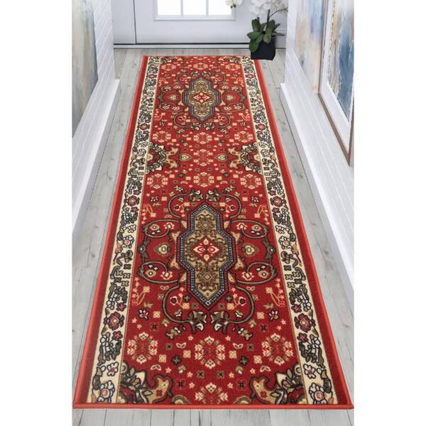 Isfahan Cut to Size Red Color 36" Width x Your Choice Length Custom Size Slip Resistant Rubber Runner Rug