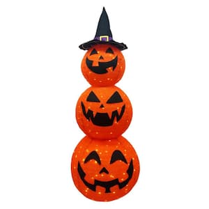 5 ft. Light Up LED Pumpkin Decoration Halloween Collapsible Tinsel Stacked 3-Head Warm Yard Lights for Pumpkin