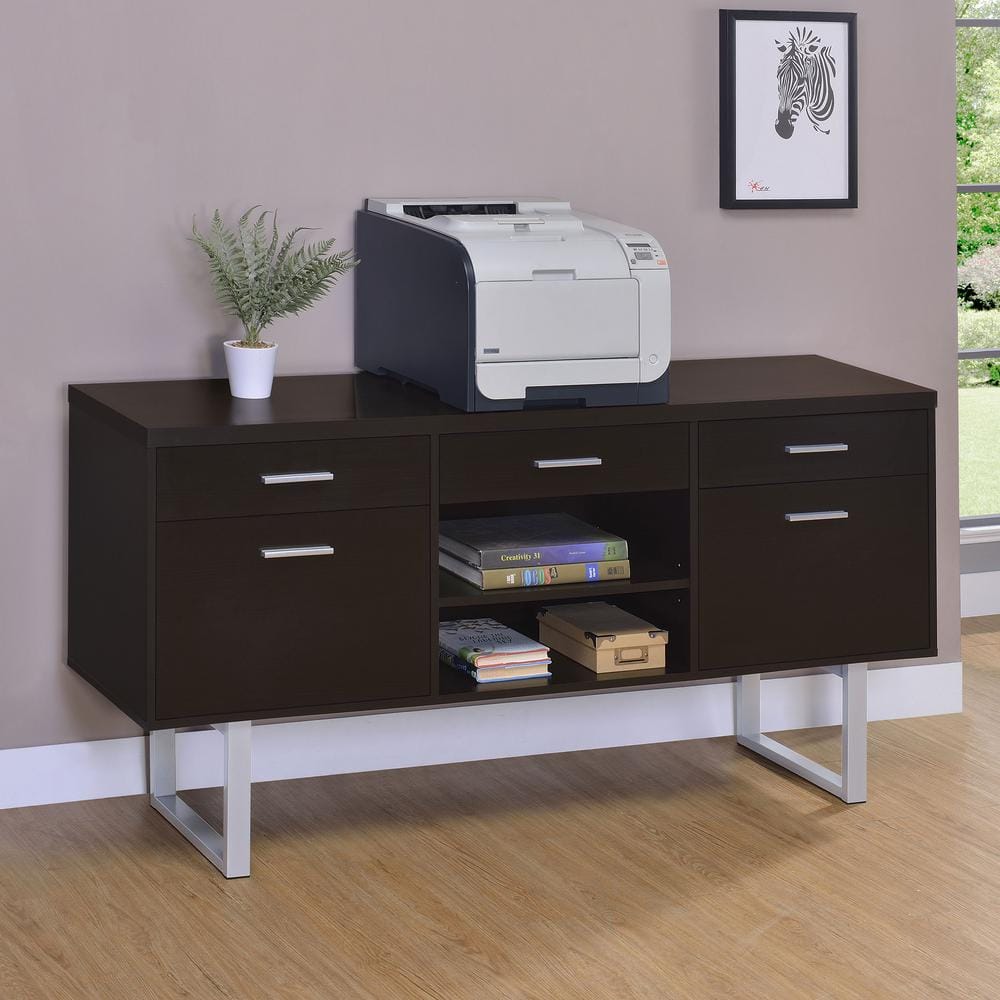 Contemporary 60'' Brown Home Office Desk with Filing Cabinet