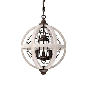 Reenie 14 in. 3-Light Indoor Rustic Brown and Weathered White Chandelier with Light Kit