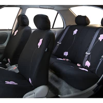 Fabric 47 in. x 23 in. x 1 in. Full Set Flower Embroidery Seat Covers