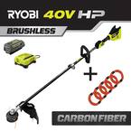 40V HP Brushless Cordless Carbon Fiber Shaft String Trimmer w/ Extra 5-Pack of Pre-Cut Line, 4.0 Ah Battery and Charger