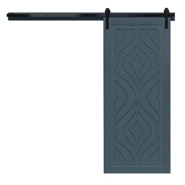 VeryCustom 42 in. x 84 in. Zaftig Sway Denim Wood Sliding Barn Door with Hardware Kit in Black