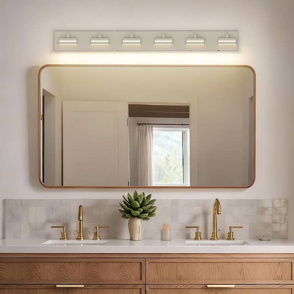 40.94 in. 6-Light Nickel LED Bathroom Vanity Light with 5-CCT Adjustable Switch and Acrylic Lampshade