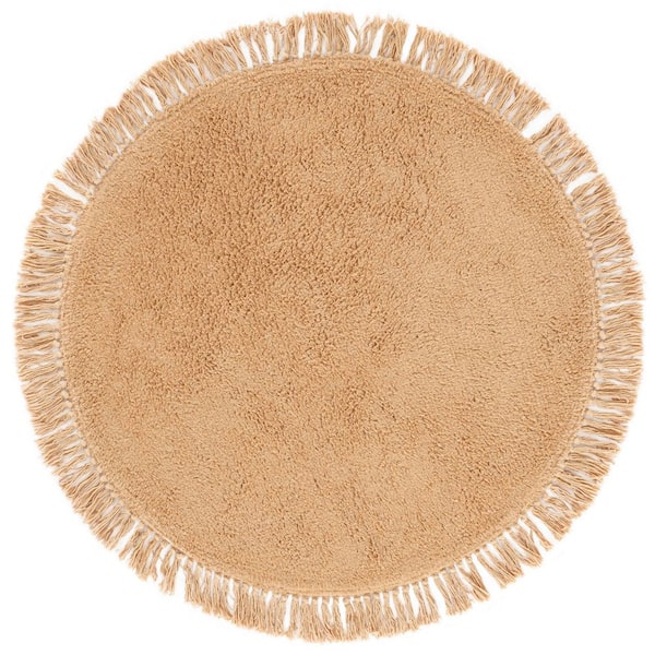 Easy Care 3 ft. x 3 ft. Light Brown Modern Solid Fringe Round Area Rug