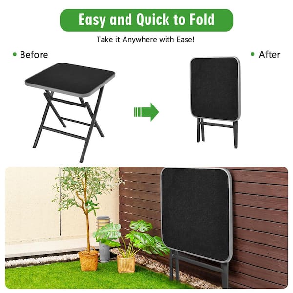 27.5 in. Black Folding Outdoor Bistro Table with Aluminum Frame and Tempered Glass Top