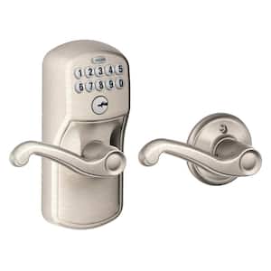 Plymouth Satin Nickel Electronic Keypad Door Lock with Flair Handle and Auto Lock