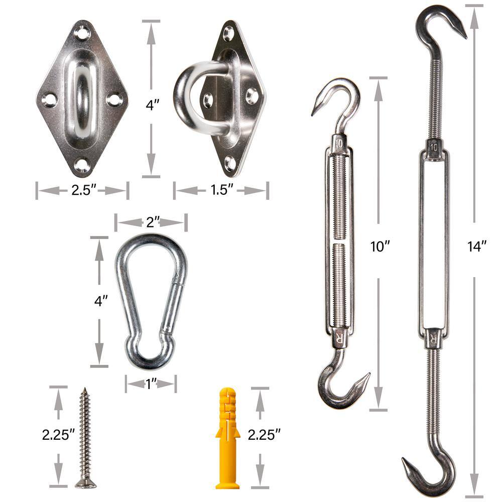 10 Inch Stainless Steel Triangle Sun Shade Sail Installation Kit