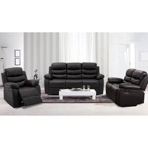 161 in. Brown 3-Piece Reclining Arm 100% PU Leather Covered Sofa with Tilt Function