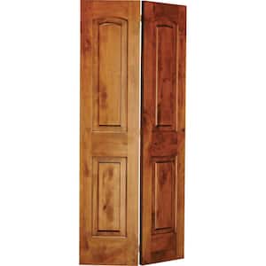 36 in. x 80 in. Rustic Knotty Alder 2-Panel Arch Top Solid Core Unfinished Wood Interior Bi-Fold Door