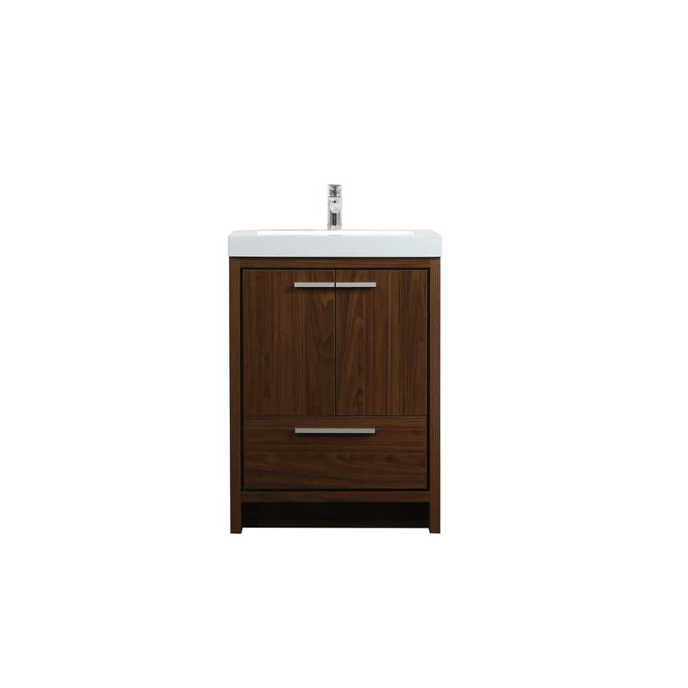 Timeless Home 24 in. W Single Bath Vanity in Walnut with Resin Vanity Top i