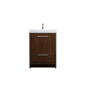 Timeless Home 24 in. W Single Bath Vanity in Walnut with Resin Vanity ...