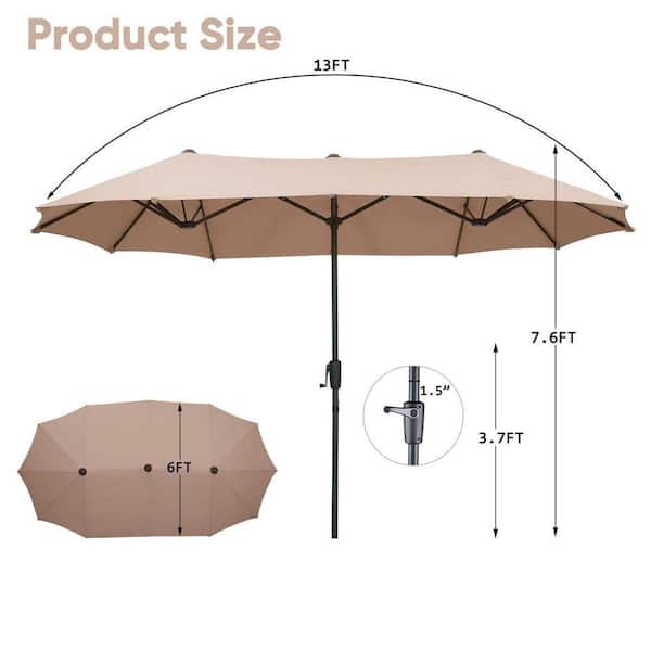 Ainfox 13 ft. Steel Market Patio Umbrella 2-Side in Khaki 50KK