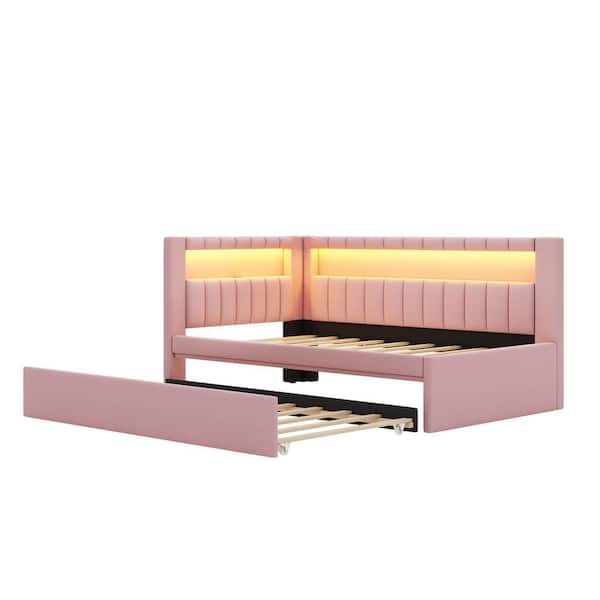 Harper & Bright Designs Pink Twin Size Wood Frame Linen