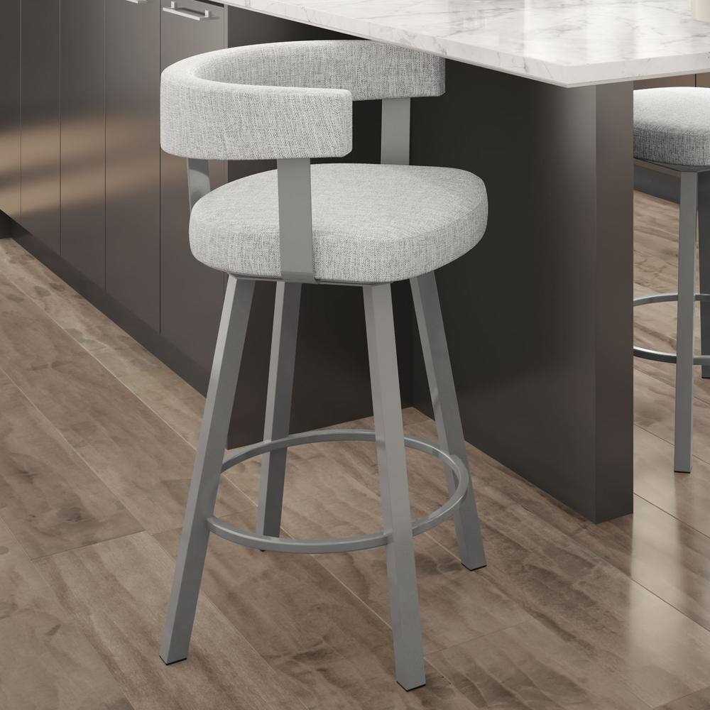 Parker 26'' Swivel Counter Stool in Grey White Polyester and Metallic Grey Metal