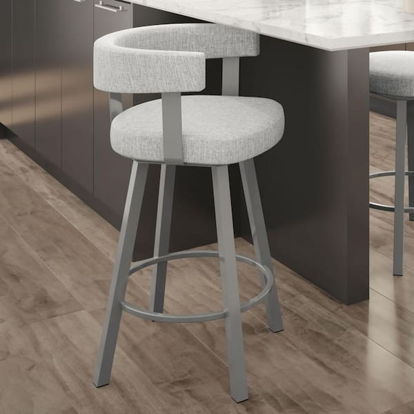 Amisco Parker 26 in. Grey White Polyester / Glossy Grey Metal Swivel Counter Stool