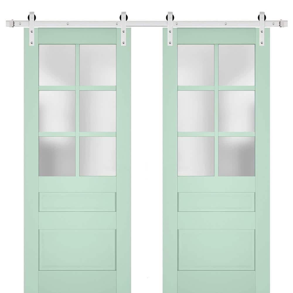 18 in. x 96 in. 2 Panel Frosted Glass Oliva Solid Wood Sliding Barn Door with Hardware Kit price history on PriceWatchPro